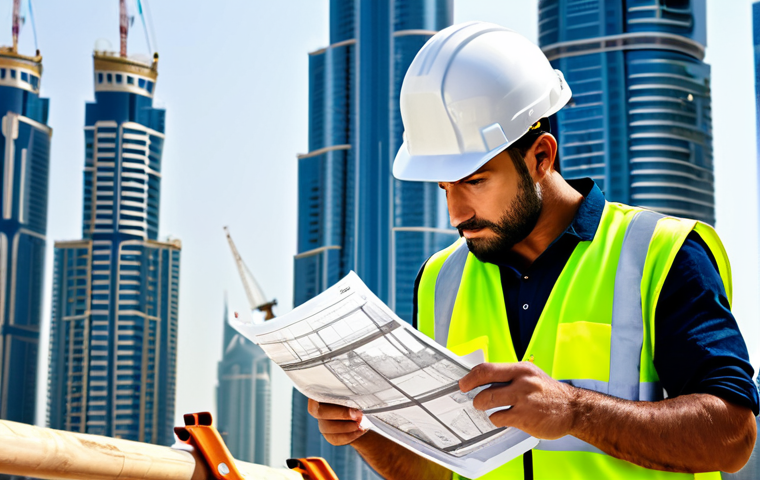 **

"A skilled civil engineer, fully clothed in appropriate construction attire (hard hat, safety vest), reviewing blueprints at a construction site in Dubai with modern skyscrapers in the background. Safe for work, appropriate content, professional, perfect anatomy, well-formed hands, natural pose, high-resolution, clear details, family-friendly."

**
