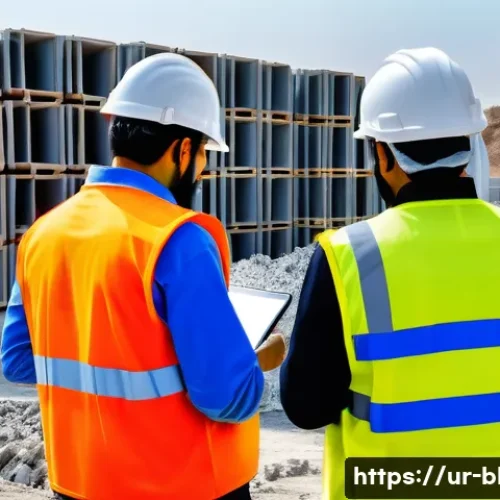 Home 32 건축산업기사와 안전한 공사 현장 설계 - A detailed construction site scene in Pakistan showing workers wearing full safety gear including he...