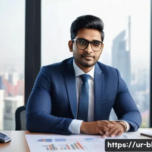Home 31 건축산업기사 연봉 협상 전략 - A confident South Asian professional man in formal business attire, sitting at a modern office desk ...