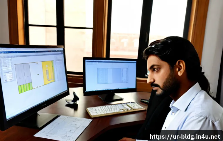 Home 17 건축산업기사와 컴퓨터 지원 설계 CAD 활용법 - Photorealistic Pakistani architectural technician in modest professional attire using CAD software o...